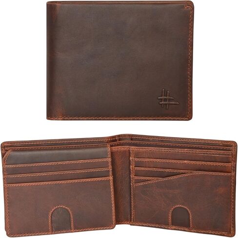 Mens RFID Blocking Bifold Wallet Genuine Leather | Secure and Durable Extra Capacity Billfold with 13 Credit Cards, 1 Flip Up ID (Brown oil pullup) (Bifold 13 CC/1 Flip ID, Black) in Saudi Arabia