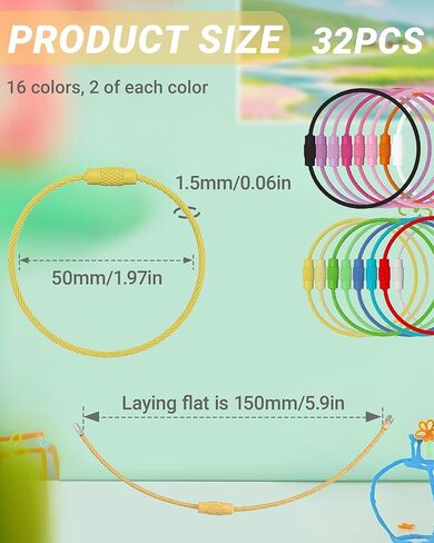 32 Pack Wire Keychain, Coated Steel Key Chain Set, 5.9'' Connectable Key Ring Loops Holder for Luggage Tags, Keys, Craft Supplies, Kitchen Utilies, Organization & Travel Accessories in Saudi Arabia