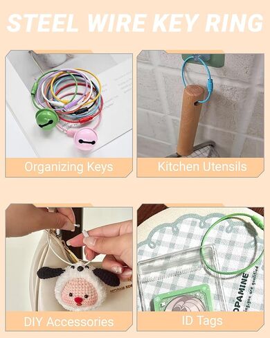 32 Pack Wire Keychain, Coated Steel Key Chain Set, 5.9'' Connectable Key Ring Loops Holder for Luggage Tags, Keys, Craft Supplies, Kitchen Utilies, Organization & Travel Accessories in Saudi Arabia