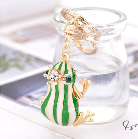 سلسلة مفاتيح على شكل تاج الضفدع - حلية محفظة مصنوعة يدويًا للنساء، سلاسل مفاتيح خضراء نابضة بالحياة متعددة الوظائف للحقائب وحقائب الظهر in Kuwait