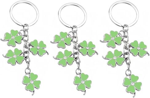 3Pcs The Lucky Four Leaf Clover Cloverleaf Shamrock Keychain Keyring St. Patricks Day Party Favors, St.Patrick Day Gift for Men Women in Kuwait