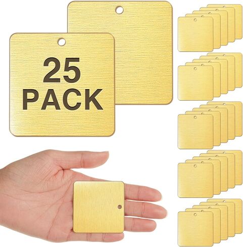 25 Pack Solid Square Brass Tags 2" x 2", Blank Brass Stamping Blanks with Hole, Industrial Identification Tags for Valves & Equipment, Engravable Metal for DIY & Custom Marking in Saudi Arabia