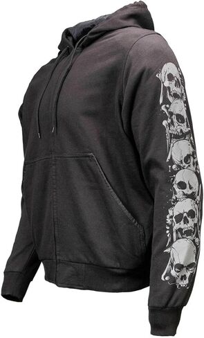 Milwaukee Leather Men's Bare Bones Black Reflective Skull CE Armored Riding Hoodie, Shoulder and Elbow Armor - MPM1797 in Saudi Arabia