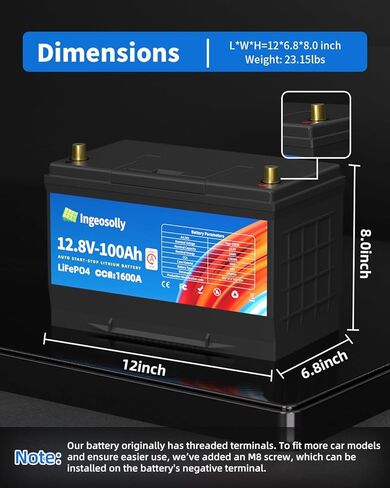 بطارية سيارة LiFePO4 12V 100Ah BCI Group 31 - بطارية ليثيوم 1600CCA لبدء وإيقاف، استبدال خفيف الوزن بدون صيانة للسيارات والشاحنات والمركبات الثقيلة والقوارب ومحرك التصيد in Saudi Arabia