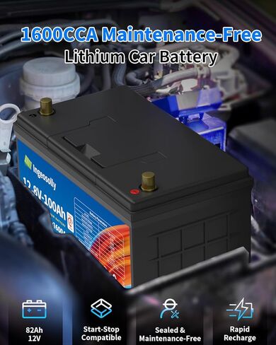بطارية سيارة LiFePO4 12V 100Ah BCI Group 31 - بطارية ليثيوم 1600CCA لبدء وإيقاف، استبدال خفيف الوزن بدون صيانة للسيارات والشاحنات والمركبات الثقيلة والقوارب ومحرك التصيد in Saudi Arabia