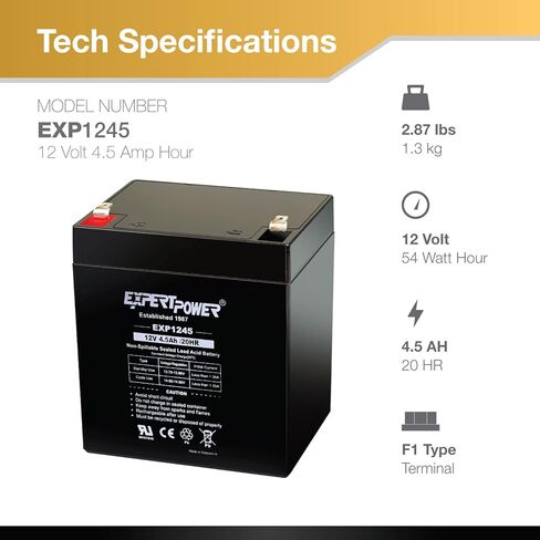 ExpertPower EXP1245 - (8 Pack) 12V 4.5Ah Rechargeable SLA Battery for Security System, UPS, Garage Door Opener Replacement, Fire Alarm Batteries, Sealed Lead Acid, 12V Battery Backup in Saudi Arabia