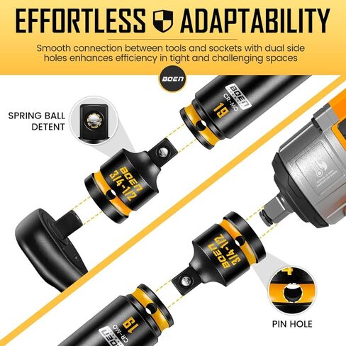 boen PRO 3/4" F إلى 1/2" M مخفض مقبس الصدمات، تحويلات مفك الصدمات لمفتاح الربط، فولاذ CR-MO، علامات منقوشة ومطلية in Saudi Arabia