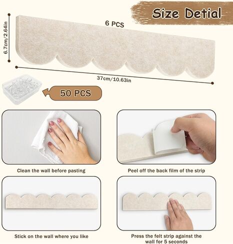 6 Pcs Cork Board Strips for Office Wall,Bulletin Board Bar Strips with 50 Push Pins,Felt Pin Board for School,Home Decor(Waved Style White) (White) in Saudi Arabia