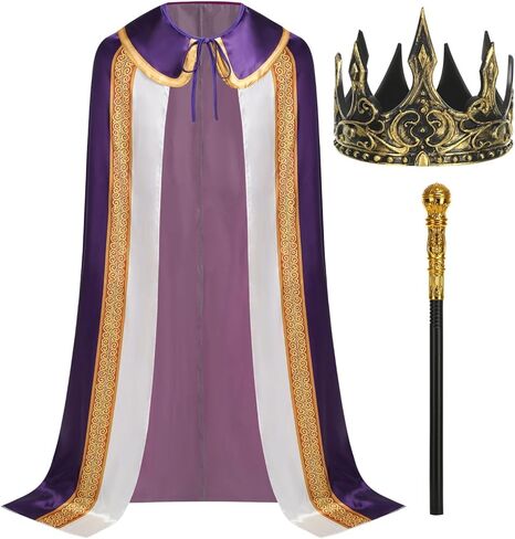Adult King Cape Robe Costume for Men and Women Queen Costume 3PCS Set with Crown Scepter Halloween Cosplay in Kuwait