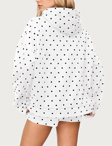 Women Polka Dot Fleece Hoodie Trendy Oversized Long Sleeve Aesthetic Graphic Print Hooded Sweatshirt Pullover Tops in Saudi Arabia