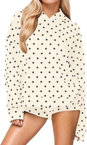 Women Polka Dot Fleece Hoodie Trendy Oversized Long Sleeve Aesthetic Graphic Print Hooded Sweatshirt Pullover Tops in Saudi Arabia