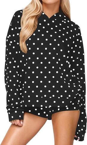 Women Polka Dot Fleece Hoodie Trendy Oversized Long Sleeve Aesthetic Graphic Print Hooded Sweatshirt Pullover Tops in Saudi Arabia