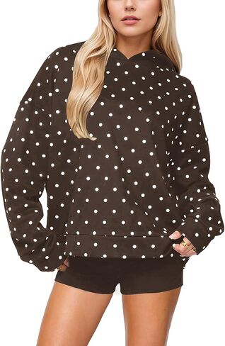 Women Polka Dot Fleece Hoodie Trendy Oversized Long Sleeve Aesthetic Graphic Print Hooded Sweatshirt Pullover Tops in Saudi Arabia