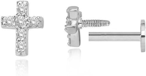 16g Tiny Cross Hypoallergenic 925 Sterling Silver Stud Earrings for Women With Flat Screw Back Small Cubic Zirconia Cartilage Pierced Earrings for Tragus Helix Conch Cartilage Jewelry Gifts in Saudi Arabia