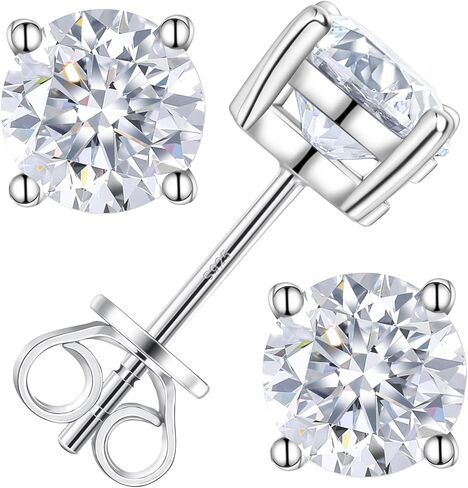 Lab Grown Diamond Stud Earrings for Women | Hypoallergenic 925 Sterling Silver | Classic 4-Prong Round Cut D Color VVS1 Clarity | Diamond | 1/4-1/2-1 Carat Grown Diamonds Stud in Saudi Arabia