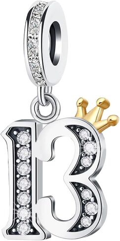 KunBead 13 16 18 21 30 40 50 60 70 Happy Birthday Crown Dangle Bead Charms Compatible with Pandora Charm Bracelet for Women in Saudi Arabia