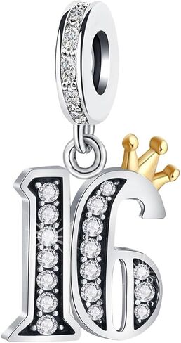 KunBead 13 16 18 21 30 40 50 60 70 Happy Birthday Crown Dangle Bead Charms Compatible with Pandora Charm Bracelet for Women in Saudi Arabia