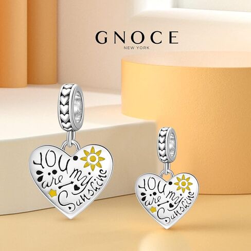 GNOCE Lovely Family Charm Bead Sterling Silver Heart Shape Charm Jewelry Gift For Women Wife Fit Bracelets/Necklace For Mother's Day Gift (You are my sunshine) in Saudi Arabia