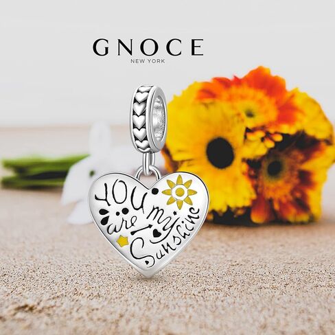 GNOCE Lovely Family Charm Bead Sterling Silver Heart Shape Charm Jewelry Gift For Women Wife Fit Bracelets/Necklace For Mother's Day Gift (You are my sunshine) in Saudi Arabia