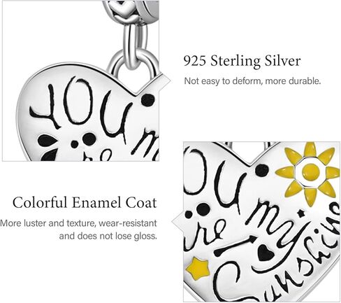 GNOCE Lovely Family Charm Bead Sterling Silver Heart Shape Charm Jewelry Gift For Women Wife Fit Bracelets/Necklace For Mother's Day Gift (You are my sunshine) in Saudi Arabia