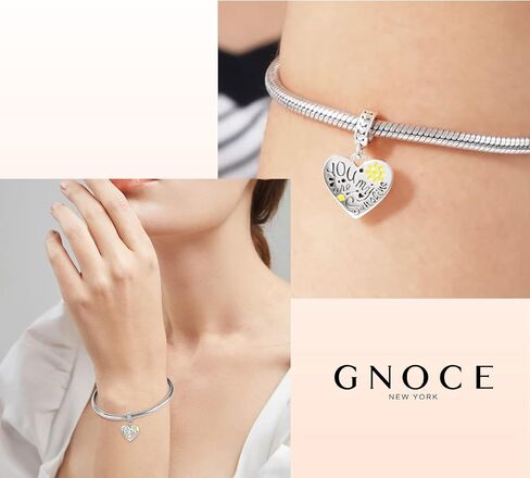 GNOCE Lovely Family Charm Bead Sterling Silver Heart Shape Charm Jewelry Gift For Women Wife Fit Bracelets/Necklace For Mother's Day Gift (You are my sunshine) in Saudi Arabia