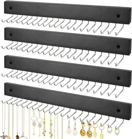 4 Pack Necklace Holder Wall Mount, Hanging Jewelry Organizer with 80 Hooks Total, Space Saving Wooden Necklace Holder for Wall, Necklace Organizer Hanger for Necklaces, Bracelets, Pendant in Kuwait