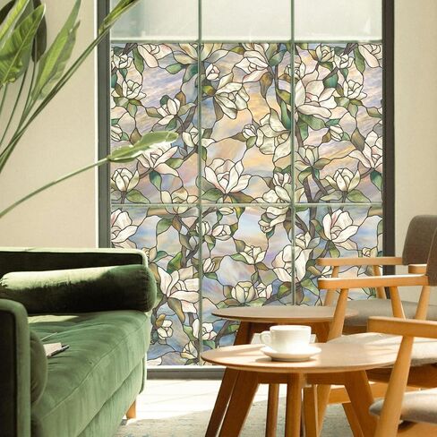 Artscape Star Magnolia | Window Privacy Film Stained Glass Pattern| Non-Adhesive & UV Protection | Easy to Apply & Removable | 24 x 36 inches | Made in USA in Kuwait