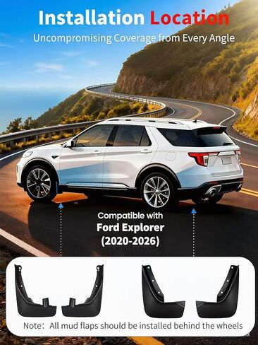 لا توجد لوحات طين الحفر لـ 2020-2026 Ford Explorer، مجموعة واقيات رذاذ أمامية وخلفية شديدة التحمل لجميع الأحوال الجوية لقاعدة XLT ST Platinum Limited Hybrid Timberline Active Tremor Models، واقيات الطين السوداء على طراز OEM in Saudi Arabia