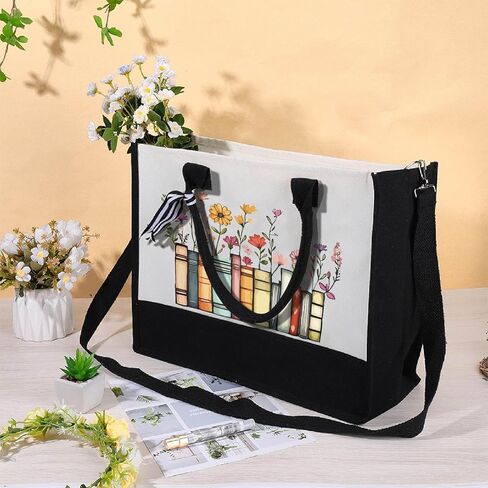 Canvas Tote Bag Cat Reading Canvas Tote with Handle and Zipper 13oz Shoulder Purse for Shopping Work Travel Gifts in Saudi Arabia