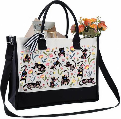 حقيبة قماشية للقراءة على شكل قطة، حقيبة قماشية مزودة بمقبض وسحاب ومحفظة كتف بوزن 13 أونصة للتسوق وهدايا السفر والعمل in Kuwait