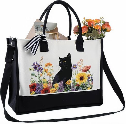 Canvas Tote Bag Cat Reading Canvas Tote with Handle and Zipper 13oz Shoulder Purse for Shopping Work Travel Gifts in Saudi Arabia