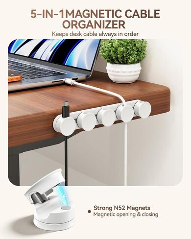 منظم سلك مشابك كابلات مغناطيسية منزلقة قابلة للتعديل 5 في 1، إدارة الكابلات، حافظة أسلاك إدارة الأسلاك اللاصقة تحت المكتب للهاتف، مساحات العمل المكتبية، تنظيم الملحقات المنزلية in Kuwait