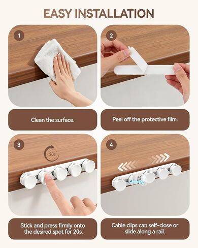 منظم سلك مشابك كابلات مغناطيسية منزلقة قابلة للتعديل 5 في 1، إدارة الكابلات، حافظة أسلاك إدارة الأسلاك اللاصقة تحت المكتب للهاتف، مساحات العمل المكتبية، تنظيم الملحقات المنزلية in Kuwait