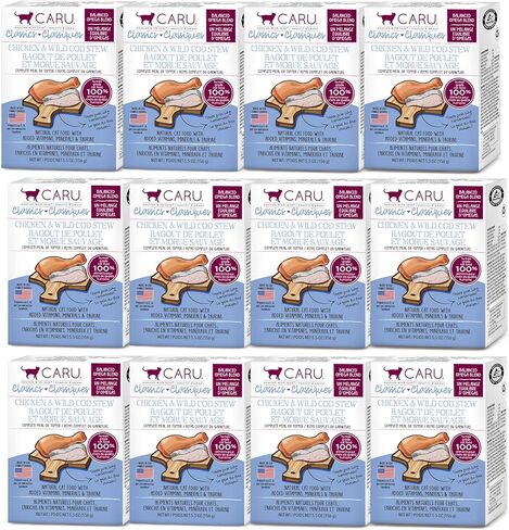 كارو - يخنات كلاسيكية للقطط - حزمة متنوعة - طعام رطب أو طعام صحي للقطط أو طعام ممتاز - الدجاج، الديك الرومي، السلمون البري والديك الرومي، يخنة الدجاج وسرطان البحر - كرتونة 5.5 أوقية - حزمة من 4 in Kuwait
