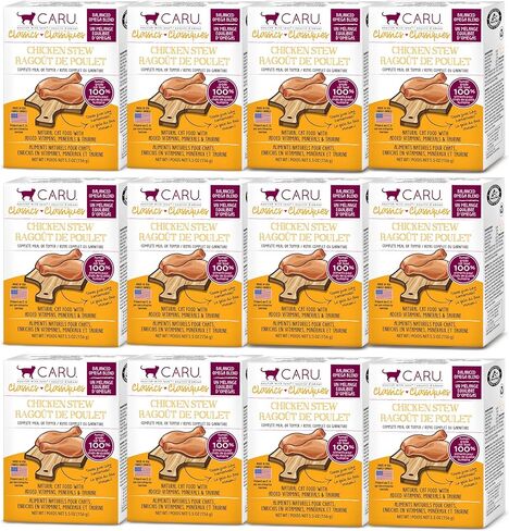 Caru - Classic Stews for Cats - Variety Pack - Healthy Functional Wet Cat Food or Food Topper - Chicken, Turkey, Wild Salmon & Turkey, Chicken & Crab Stews - 5.5oz Cartons - Pack of 4 in Saudi Arabia