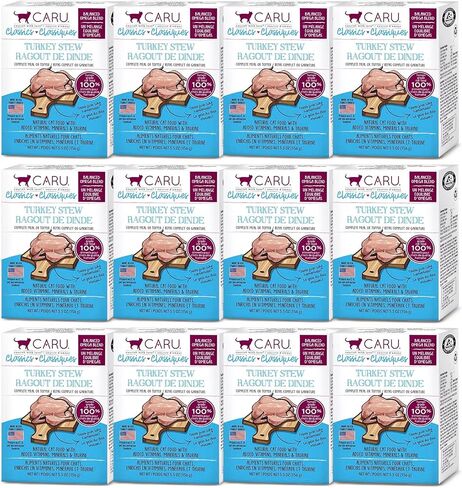 Caru - Classic Stews for Cats - Variety Pack - Healthy Functional Wet Cat Food or Food Topper - Chicken, Turkey, Wild Salmon & Turkey, Chicken & Crab Stews - 5.5oz Cartons - Pack of 4 in Saudi Arabia
