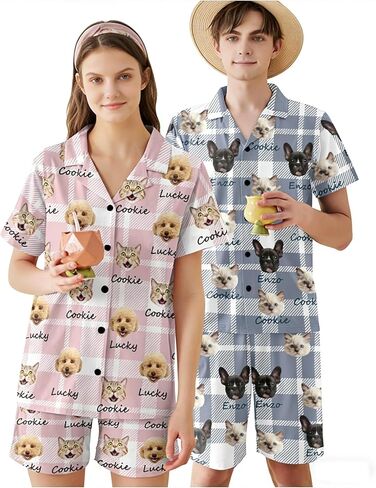 أطقم بيجامات وجه مخصصة من D-Story للزوجين بيجامات قصيرة مخصصة مع اسم الصورة هدية عيد الميلاد وعيد الحب in Kuwait