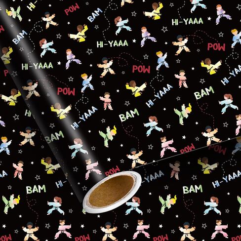 Joviwrap Martial Arts Birthday Wrapping Paper Roll Taekwondo Kung Fu Gift Wrapping Paper Karate Martial Arts Gift Wrap for Boys Kids Birthday Holiday Kung Fu Theme Party Supplies, 17 Inch × 16.4 Feet in Saudi Arabia