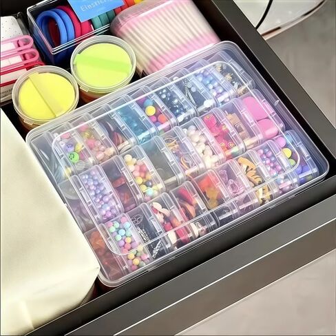 15pcs Durable Plastic Jewelry Storage Box with Multiple Compartments & Small Containers - Contemporary Bead & Earring (Pink) in Saudi Arabia