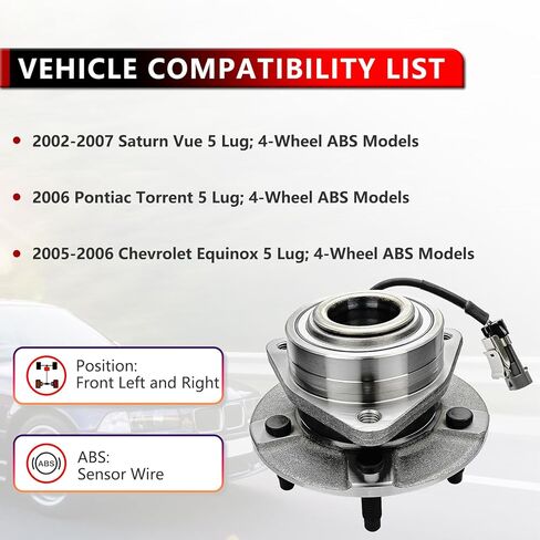 513189 (Pair) Front Wheel Bearing and Hub Assembly for 2002-2007 Saturn Vue, for 2005-2006 Chevy Equinox, for 2006 Pontiac Torrent 5 Lugs W/ABS in Saudi Arabia