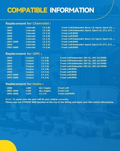 PHILTOP 515104 RWD محمل العجلات الأمامية اليسرى مناسب لسيارة شيفروليه كولورادو 2004-2008، جي إم سي كانيون 2004-2008، Isuzu i-290 2007-2008، Isuzu i-280 2006، Isuzu i-370 2007-2008، مجموعة محور العجلة 6 العروات مع ABS in Kuwait