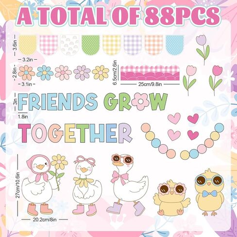 AnyDesign 88 Pcs Spring Bulletin Board Decoration Funny Goose Chick Friends Grow Together Paper Cutouts with 150 Pcs Glue Points for Easter Party Classroom Wall Decor in Saudi Arabia