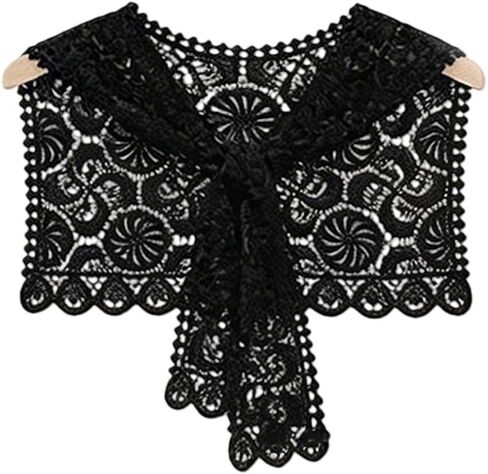 Summer Cotton Detachable Collar, Hollow Crochet Flower Design Shawl Neck Accessory for Dresses, Blouses and Layered Outfits Black in Saudi Arabia