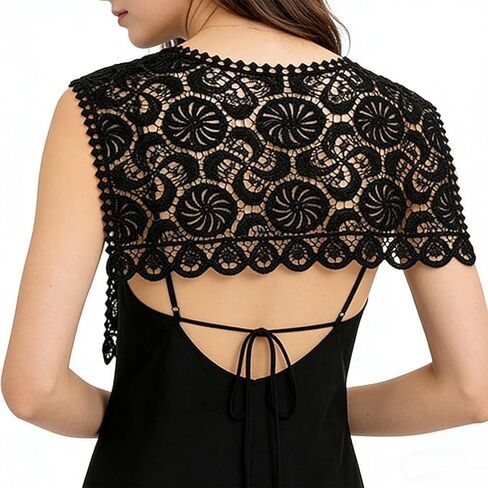 Summer Cotton Detachable Collar, Hollow Crochet Flower Design Shawl Neck Accessory for Dresses, Blouses and Layered Outfits Black in Saudi Arabia