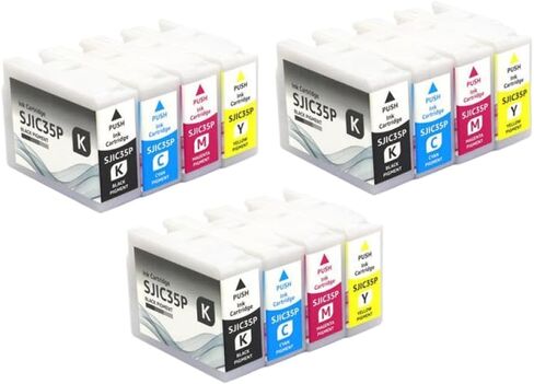 خرطوشة حبر متوافقة 80 مل SJIC35P لطابعة الملصقات الملونة تعمل مع نماذج CW-C6500P CW-C6000A CW-C6000P CW-C6500A تتضمن شريحة (SJIC35P-4pcs-1set) in Kuwait