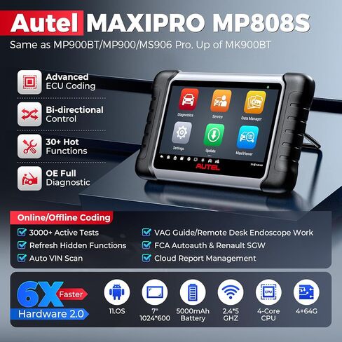 الماسح الضوئي Autel MaxiPRO MP808S، أداة المسح الضوئي 2026 MP808S مع تحديث لمدة عامين، وظيفة OE ECU مثل MP900-BT MP900 MaxiSys MS906 PRO MS906MAX، 31+ إعادة تعيين، 3K+ اختبارات، حتى MP808BT PRO MX900 MK900BT MK900 in Saudi Arabia