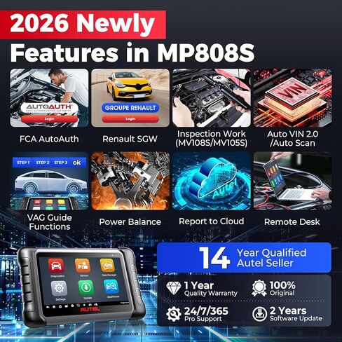 الماسح الضوئي Autel MaxiPRO MP808S، أداة المسح الضوئي 2026 MP808S مع تحديث لمدة عامين، وظيفة OE ECU مثل MP900-BT MP900 MaxiSys MS906 PRO MS906MAX، 31+ إعادة تعيين، 3K+ اختبارات، حتى MP808BT PRO MX900 MK900BT MK900 in Saudi Arabia