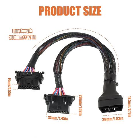 OBD2 Splitter 16 Pin Extension Adapter Cable, OBDII Splitter 2 Way Extension Cable 1FT/30CM Fits for All Standard OBD II Scanners in Kuwait