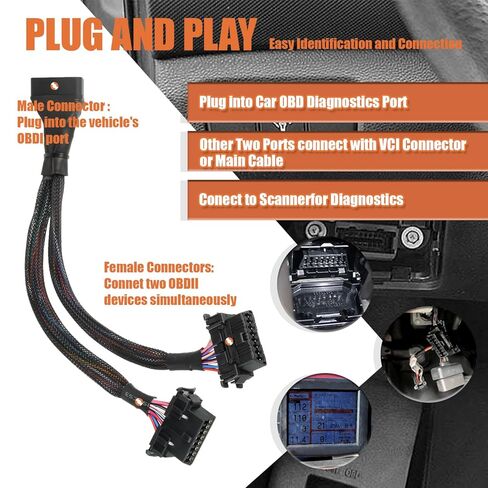OBD2 Splitter 16 Pin Extension Adapter Cable, OBDII Splitter 2 Way Extension Cable 1FT/30CM Fits for All Standard OBD II Scanners in Kuwait