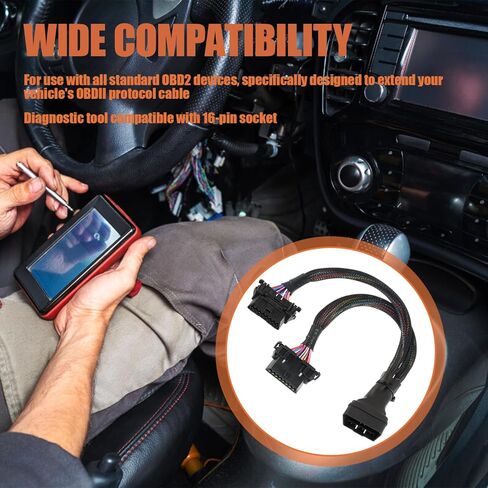 OBD2 Splitter 16 Pin Extension Adapter Cable, OBDII Splitter 2 Way Extension Cable 1FT/30CM Fits for All Standard OBD II Scanners in Kuwait